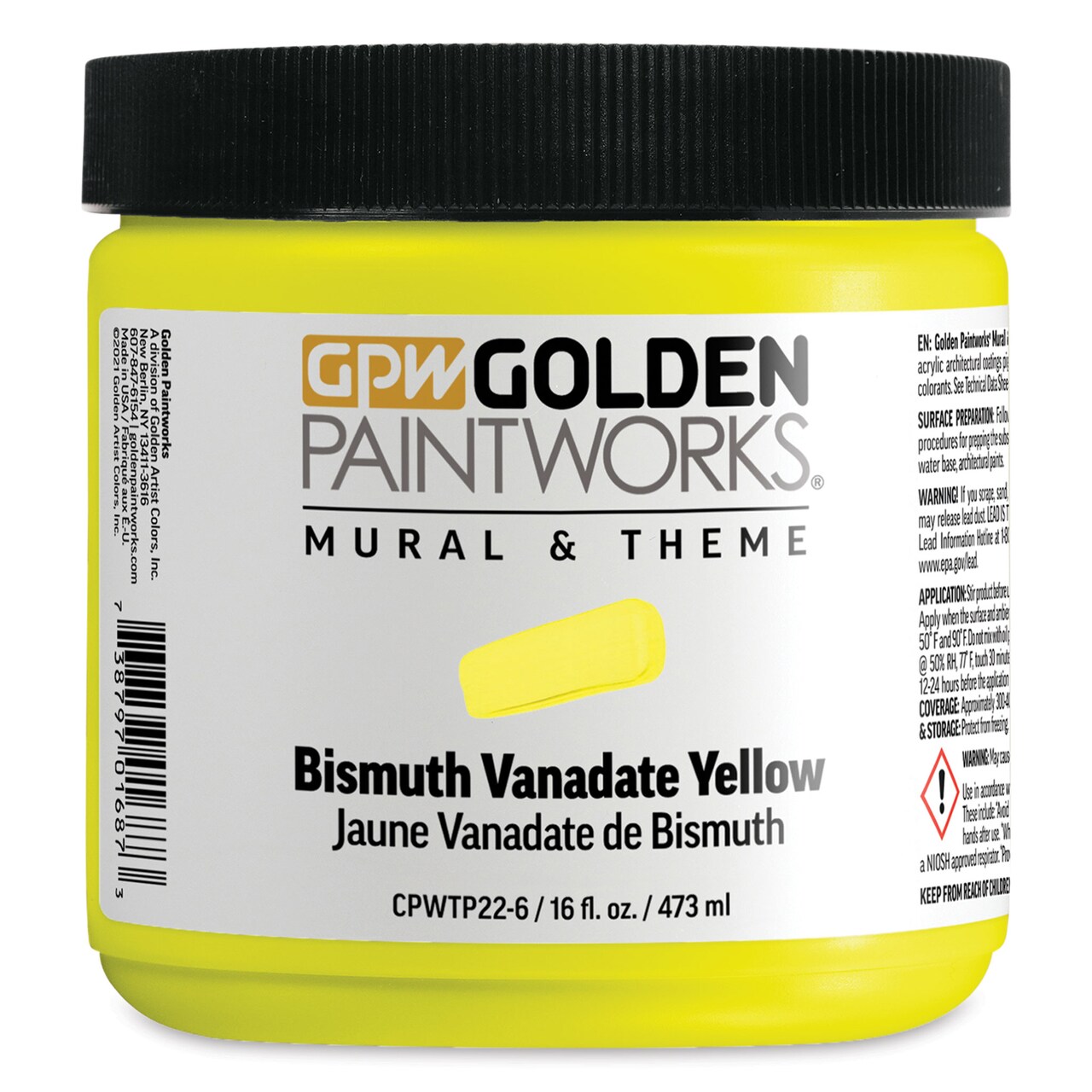 Golden Paintworks Mural and Theme Acrylic Paint - Bismuth Vanadate Yellow, 16 oz, Jar